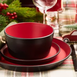 Best deal ⭐ Stone Lain Albie Stoneware Dinnerware Set - Red And Black ⌛ -Cheap Stonelain Store StoneLain xmas 17983