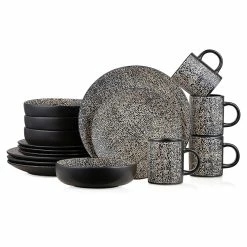 Promo ❤️ Stone Lain Sophie Stoneware Dinnerware Set - Brown And Black 😍