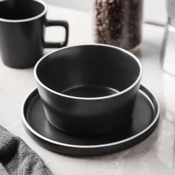 Promo 🧨 Stone Lain Allison Stoneware Dinnerware Set - Black Matte, White Rim 😍 -Cheap Stonelain Store e7oov7sikfpeckagor6b