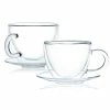 Best deal 🤩 Stone Lain Set of 4 Double Wall Glass Tea Cups With Saucers, 8.6 oz 🔔