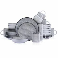 Budget 🧨 Stone Lain Daisy Stoneware Dinnerware Set - White And Black 😉