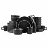 Promo 🧨 Stone Lain Allison Stoneware Dinnerware Set - Black Matte, White Rim 😍