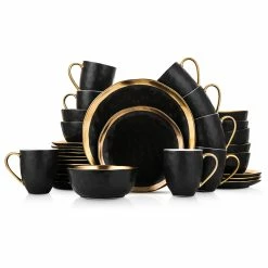 Promo 🔔 Stone Lain Florian Porcelain Dinnerware Set - Black 😉 -Cheap Stonelain Store k84o0bhscrj1n3tqlc6a