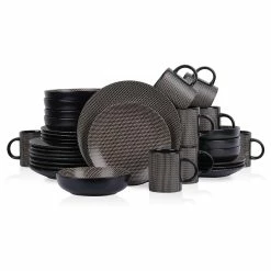 Coupon 🎉 Stone Lain Daisy Stoneware Dinnerware Set - Brown And Black 🎁