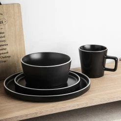 Promo 🧨 Stone Lain Allison Stoneware Dinnerware Set - Black Matte, White Rim 😍 -Cheap Stonelain Store kpjf4beigjymkotaopay