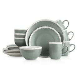 Flash Sale 🎉 Stone Lain Serenity Stoneware Dinnerware Set - Green And Cream 💯