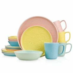 Discount 😀 Stone Lain Elena Stoneware Dinnerware Set - Yellow, Blue, Pink, Mint 🎁