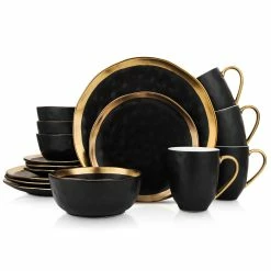 Promo 🔔 Stone Lain Florian Porcelain Dinnerware Set - Black 😉