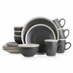 Best Sale 😍 Stone Lain Serenity Stoneware Dinnerware Set - Dark Gray And Cream 😍