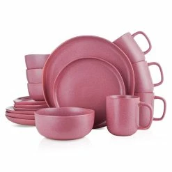 Best Pirce 😀 Stone Lain Tom Stoneware Dinnerware Set - Pink White 😀