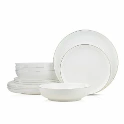 Outlet 😉 Stone Lain Gabrielle Bone China Dinnerware Set - White And Gold ⭐
