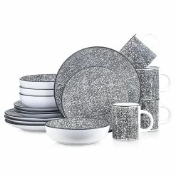 Brand new ⌛ Stone Lain Sophie Stoneware Dinnerware Set - White And Black ⌛