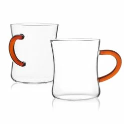 Wholesale ๐คฉ Stone Lain Set of 4 Glass Mug with Orange Handle, Curved Espresso Glass Sets ๐ฅ