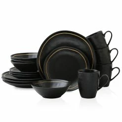Best Sale ❤️ Stone Lain Clara Porcelain Dinnerware Set - Black 🔥
