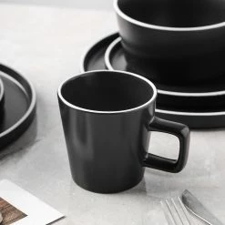 Promo 🧨 Stone Lain Allison Stoneware Dinnerware Set - Black Matte, White Rim 😍 -Cheap Stonelain Store xwhunlhelkhalzeu2aam