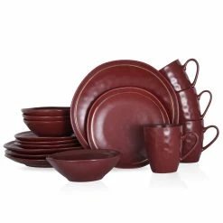 Hot Sale 🌟 Stone Lain Clara Porcelain Dinnerware Set - Burgundy 🧨
